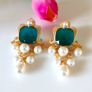 Huge YGP Emerald Pearl Dangle Earrings ( Limited Edition) - Enumu