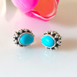 Rare Teal Blue Turquoise Pure Silver Studs - Enumu