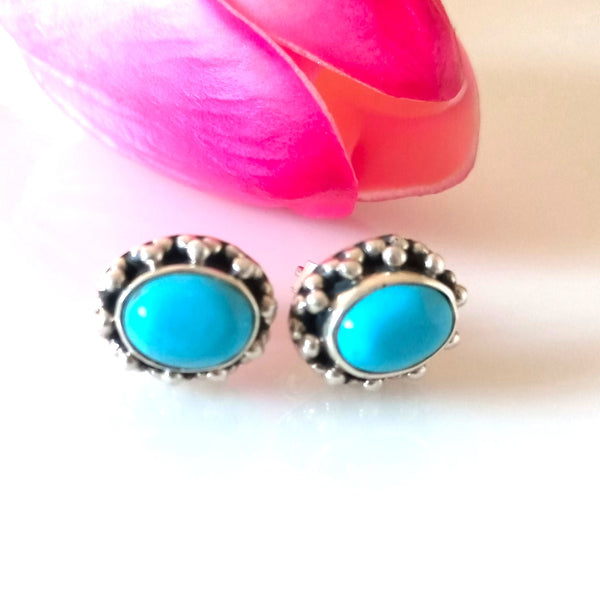 Rare Teal Blue Turquoise Pure Silver Studs - Enumu