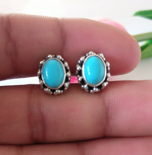 Rare Teal Blue Turquoise Pure Silver Studs - Enumu