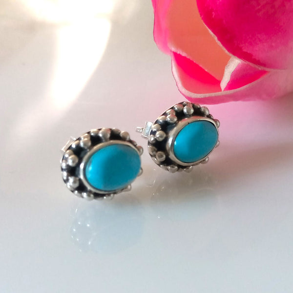 Rare Teal Blue Turquoise Pure Silver Studs - Enumu