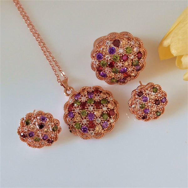 Multi Colour Necklace Set with Ring - Enumu