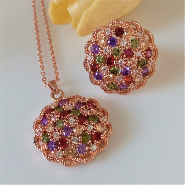 Multi Colour Necklace Set with Ring - Enumu