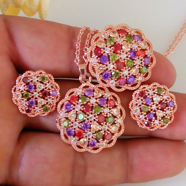 Multi Colour Necklace Set with Ring - Enumu
