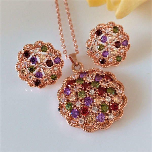 Multi Colour Necklace Set with Ring - Enumu
