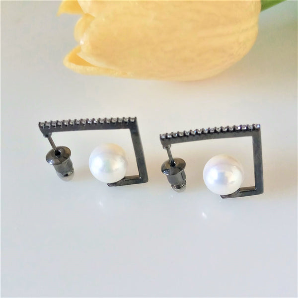 Black Gold Simple Pearl Hoops - Enumu