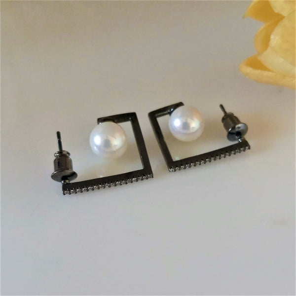 Black Gold Simple Pearl Hoops - Enumu