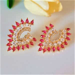 Big Ruby and CZ Studs/ Earrings - Enumu