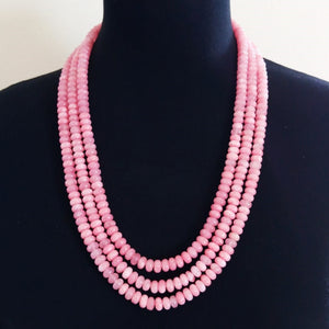Pink Angelite Natural Beads - 22 inches Adjustable Heavy 3 Layer Necklace - Enumu