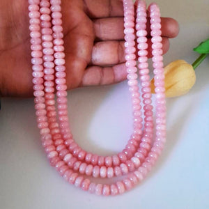 Pink Angelite Natural Beads - 22 inches Adjustable Heavy 3 Layer Necklace - Enumu