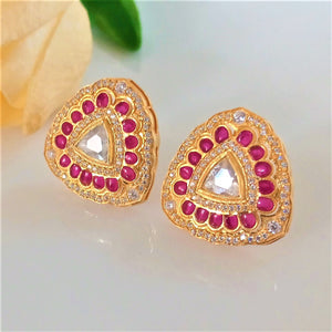 Pure Silver Handmade Ruby Moissanite Polki Studs - Enumu