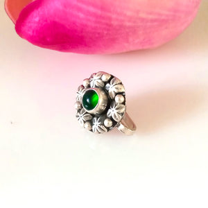 Handmade Pure Silver Uncut Emerald Nose Pin ( Non - Pierced ) - Enumu