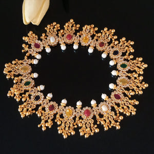 Handmade Pure Silver Navratna Ghungroo Pearl Necklace - Enumu