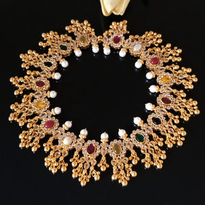 Handmade Pure Silver Navratna Ghungroo Pearl Necklace - Enumu