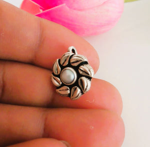 Big Handmade Pure Silver Pearl Nose Pin ( Non - Pierced ) - Enumu