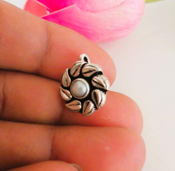 Big Handmade Pure Silver Pearl Nose Pin ( Non - Pierced ) - Enumu