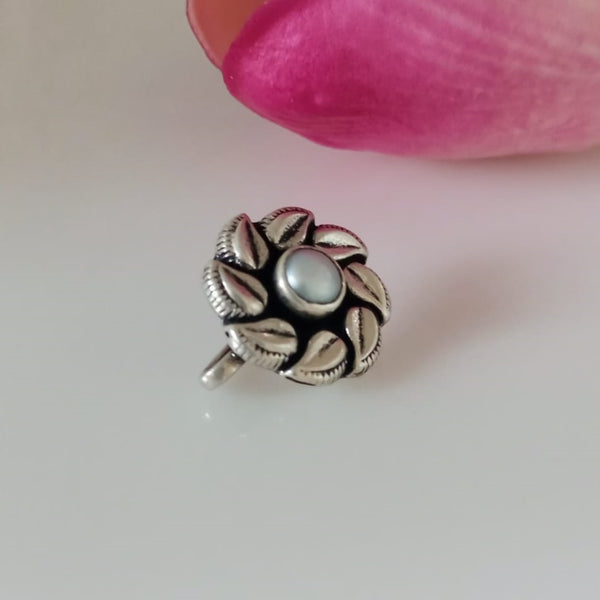 Big Handmade Pure Silver Pearl Nose Pin ( Non - Pierced ) - Enumu