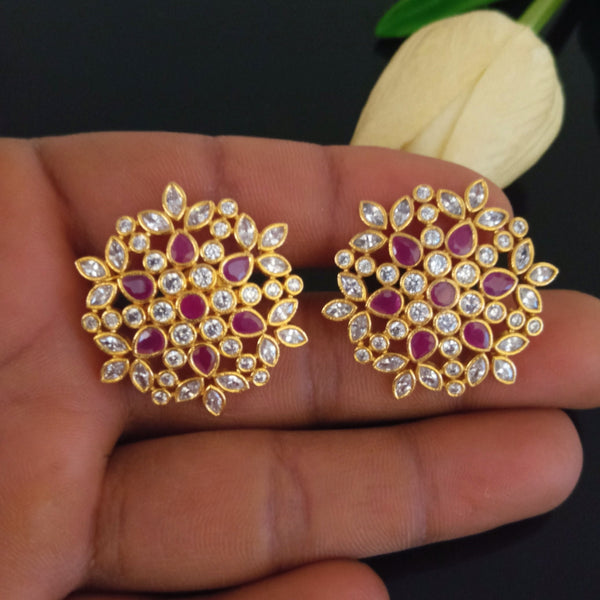 Huge Handmade Pure Silver Ruby CZ Studs - Enumu