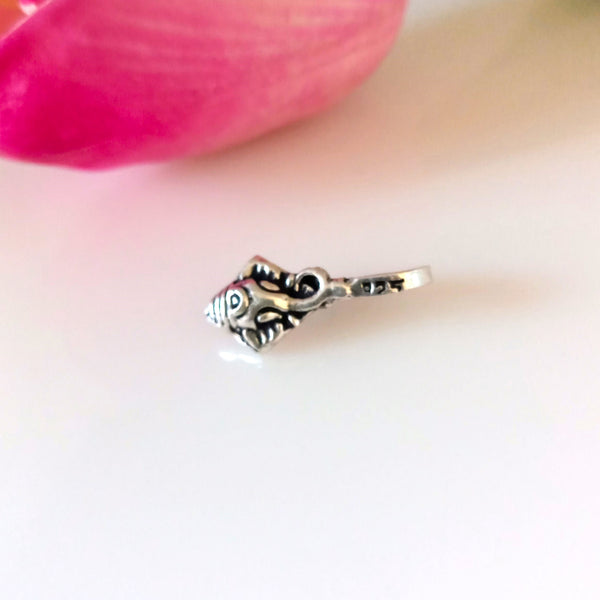 Handmade Pure Silver Ganesha Nose Pin ( Non - Pierced ) - Enumu