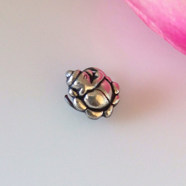 Handmade Pure Silver Ganesha Nose Pin ( Pierced ) - Enumu