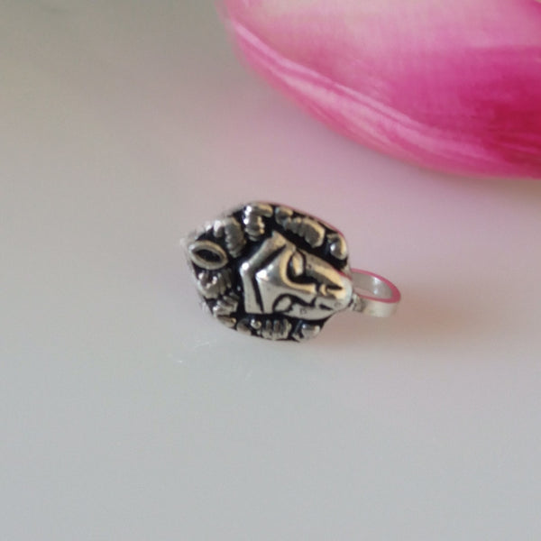 Handmade Pure Silver Goddess Durga Nose Pin ( Non - Pierced ) - Enumu