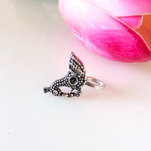 Handmade Pure Silver Bird Nose Pin ( Non - Pierced ) - Enumu