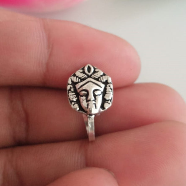 Handmade Pure Silver Goddess Durga Nose Pin ( Non - Pierced ) - Enumu