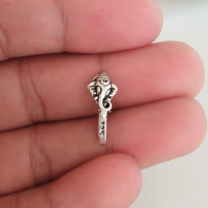Handmade Pure Silver Ganesha Nose Pin ( Non - Pierced ) - Enumu