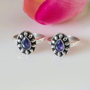 Adjustable Pure Silver Amethyst Toe Rings - Enumu