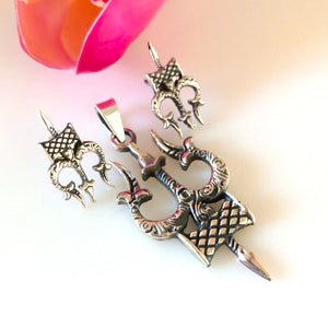 Handmade Pure Silver Trishul Pendant Set - Enumu