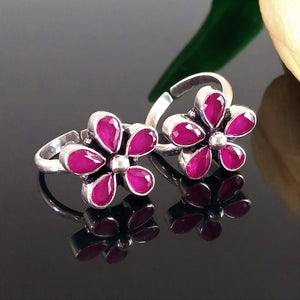 Adjustable Pure Silver Ruby Toe Rings - Enumu