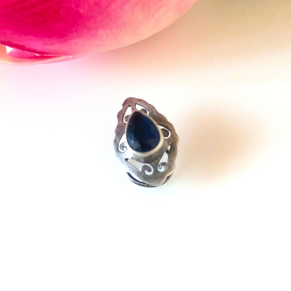 Handmade Pure Silver Bluish Black Nose Pin ( Pierced ) - Enumu