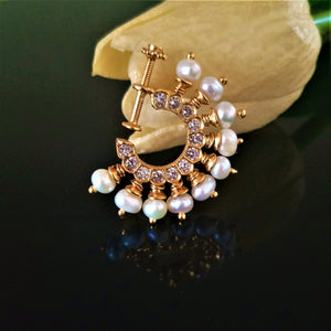 Pure Silver Pearl Press Nose Pin ( Non - Pierced ) - Enumu
