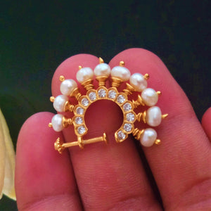 Pure Silver Pearl Press Nose Pin ( Non - Pierced ) - Enumu