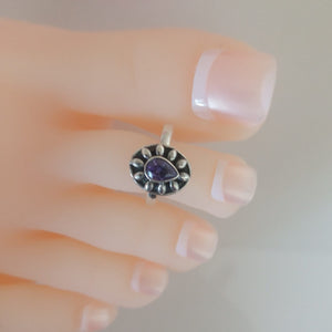 Adjustable Pure Silver Amethyst Toe Rings - Enumu