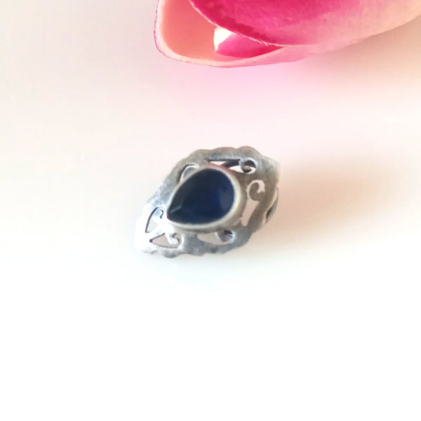 Handmade Pure Silver Bluish Black Nose Pin ( Pierced ) - Enumu