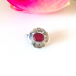 Pure 92.5 Silver Ruby Nose Pin ( Non - Pierced ) - Enumu