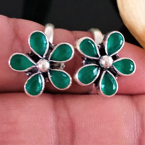 Adjustable Pure Silver Emerald Toe Rings - Enumu