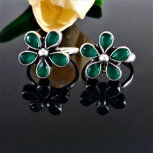 Adjustable Pure Silver Emerald Toe Rings - Enumu