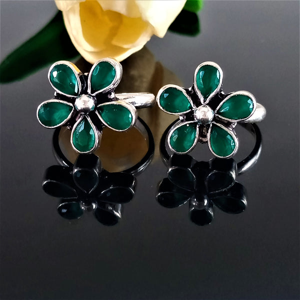 Adjustable Pure Silver Emerald Toe Rings - Enumu