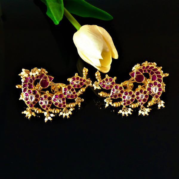 Handmade Pure Silver Kundan Peacock Ear Cuffs - Enumu