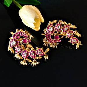 Handmade Pure Silver Kundan Peacock Ear Cuffs - Enumu