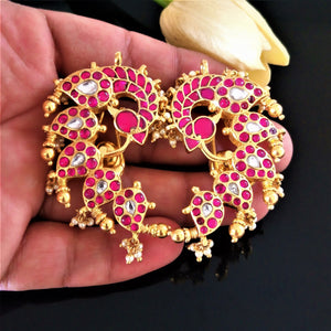 Handmade Pure Silver Kundan Peacock Ear Cuffs - Enumu