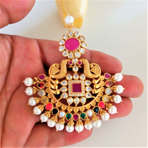 Huge Pure Silver Navratna Pendant with Pearls - Enumu