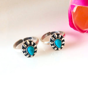 Adjustable Pure Silver Turquoise Drop Toe Rings - Enumu