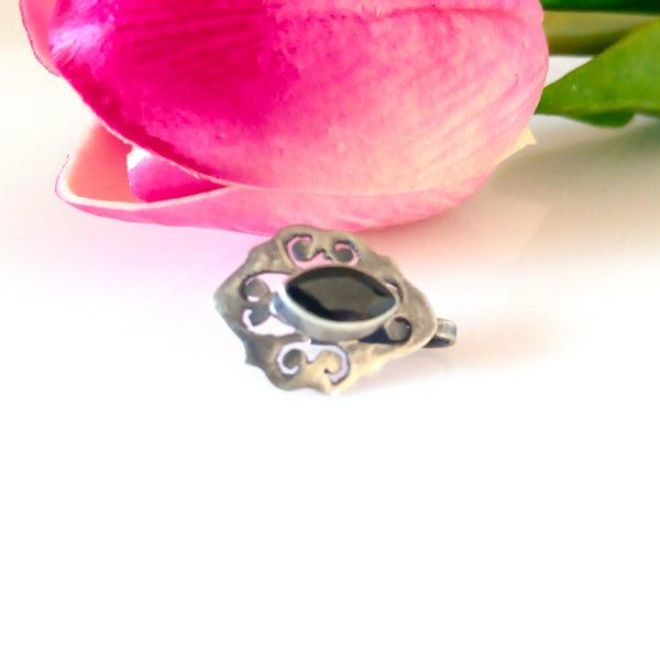 Pure Silver Black Sapphire Nose Pin ( Non - Pierced ) - Enumu