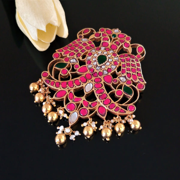 Huge Pure Silver Kundan Ganda Berunda Pendant - Enumu