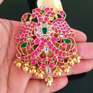 Huge Pure Silver Kundan Ganda Berunda Pendant - Enumu