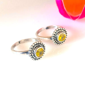 Adjustable Pure Silver Citrine Big Toe Rings - Enumu