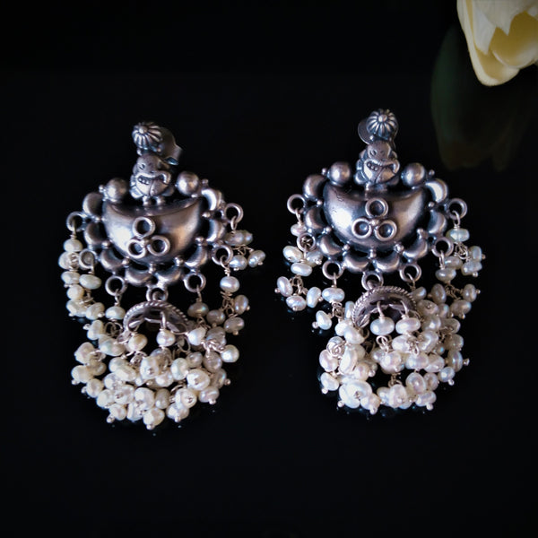 Pure Silver Oxidized Pearl Jhumkas - Enumu